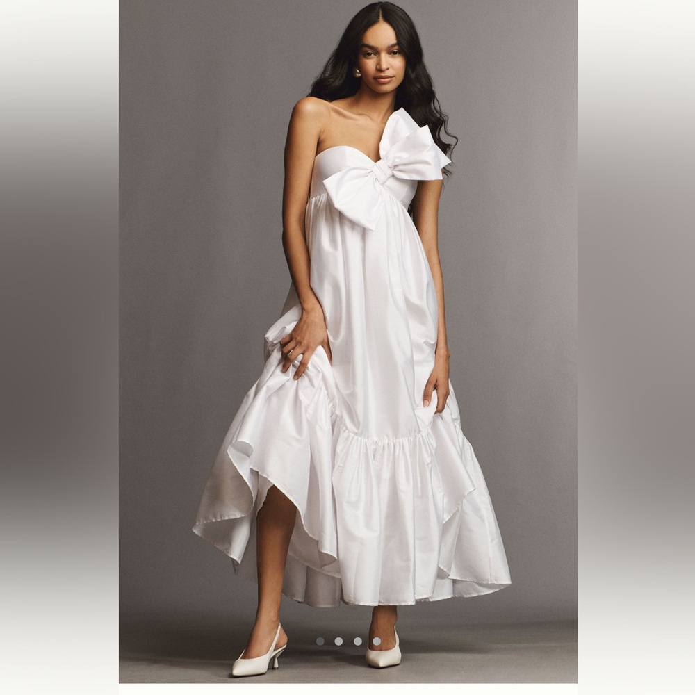 Never worn : anthropology, ATSU SALLY BOW MIDI DRESS - ivory/white SIZE XL